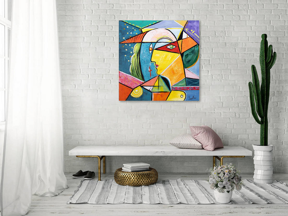 ACRYLBILD HANDGEMALT 80/80 cm - Blau/Gelb, Holz/Textil (80/80cm) - KUNSTLOFT