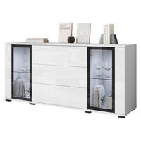 SIDEBOARD Caro SB 150 2D3S mit weißer LED Beleuchtung - Schwarz/Weiß, Holzwerkstoff/Kunststoff (150/70/40cm) - MIRJAN24