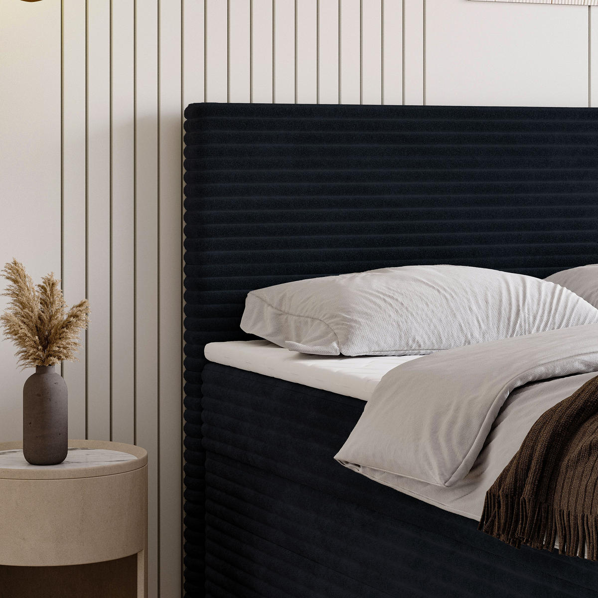 BOXBETT NOLEN 180x200 cm mit Matratze und Topper - Schwarz - Schwarz, Holz (180/200cm) - MASSENO