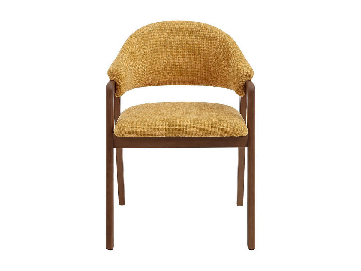 STUHL mit Armlehnen 6er-Set - Strukturstoff & Kautschukholz - Gelb & Dunkel-Natur - SOLUNA - Gelb, Textil (53.5/82/56cm) - Vente-Unique