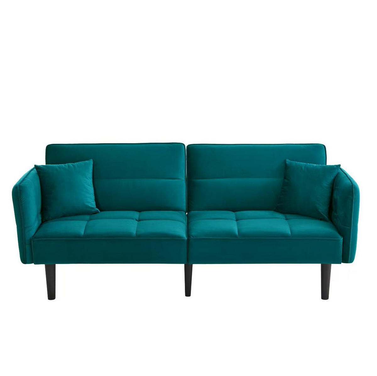 SCHLAFSOFA aus Samt Antik Blaugrün mit verstellbaren Rückenlehnen, klappbaren Armlehnen und 2 Kissen - Petrol, Kunststoff (176/76/78cm) - Modfu