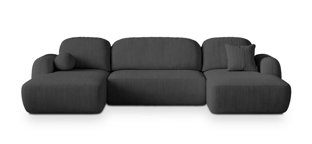 WOHNLANDSCHAFT SAVONA P Graphitfarben Kordstoff mit Schlaffunktion - Graphitfarben, Holz (320/90/148cm) - MASSENO