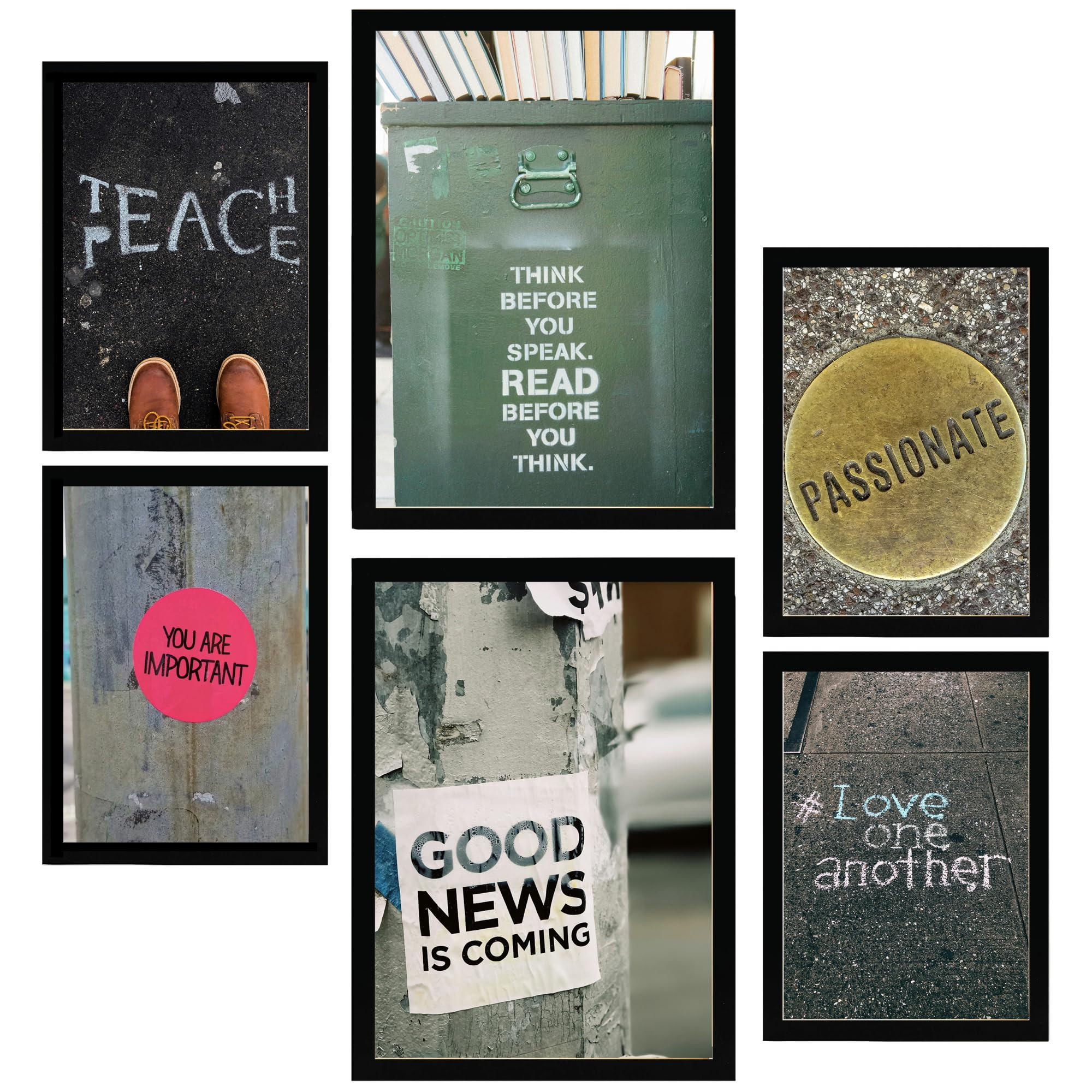 POSTER Set Mit 6 Inspirierende Straßensätze Urban Art A3 & A4 Schwarzer Rahmen - Schwarz, Papier (29/3cm) - Nacnic