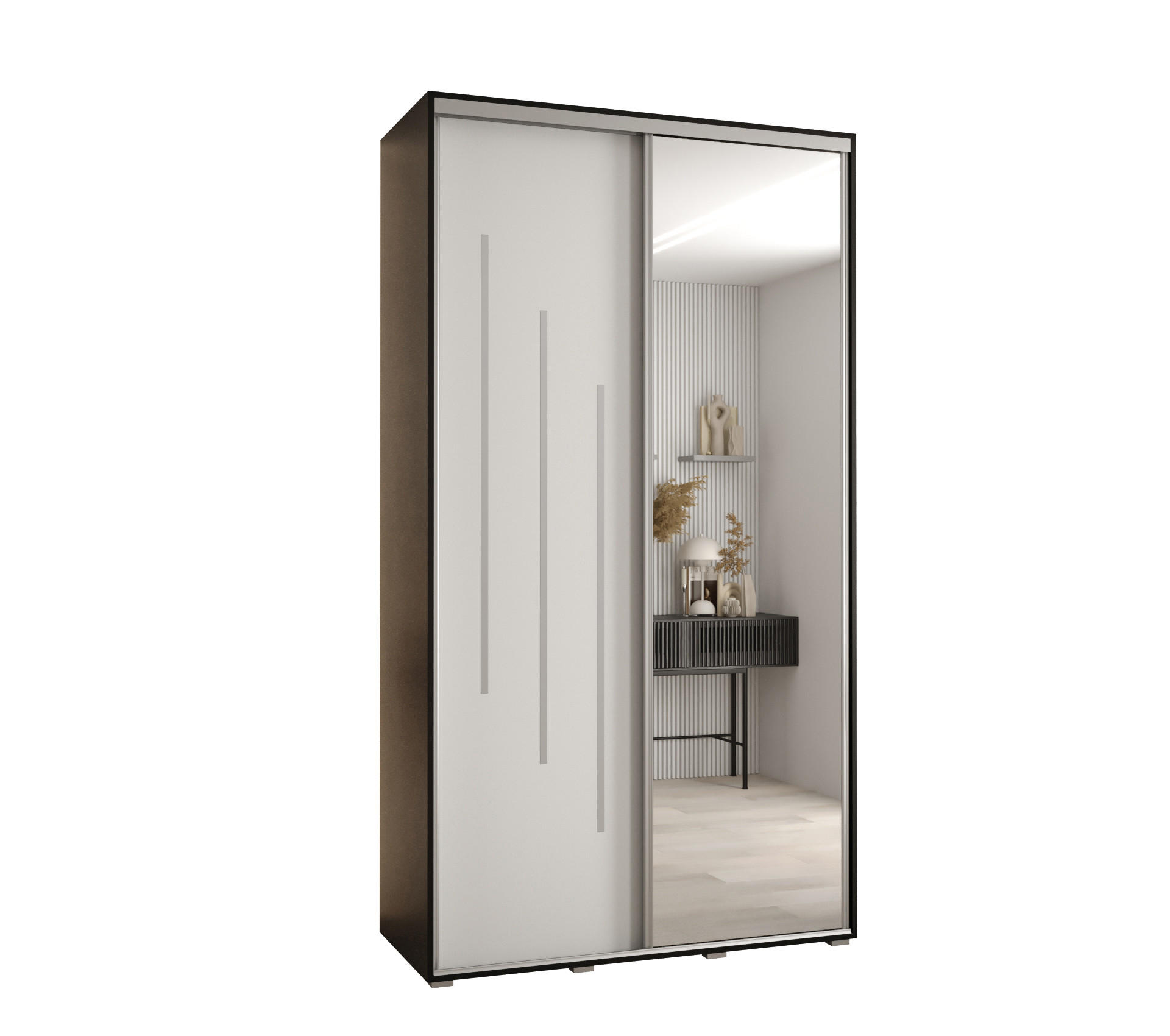 Abiks Möbel Schwebetürenschrank Schwarz, Weiß, Silber 140x235x60 cm