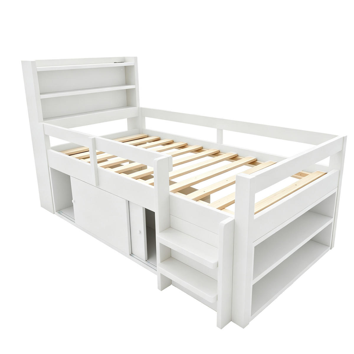 KINDERBETT 90/200 cm in Weiß Holz mit Stauraum, LED und USB - Weiß, Holz/Holzwerkstoff (90/200cm) - WISHDOR