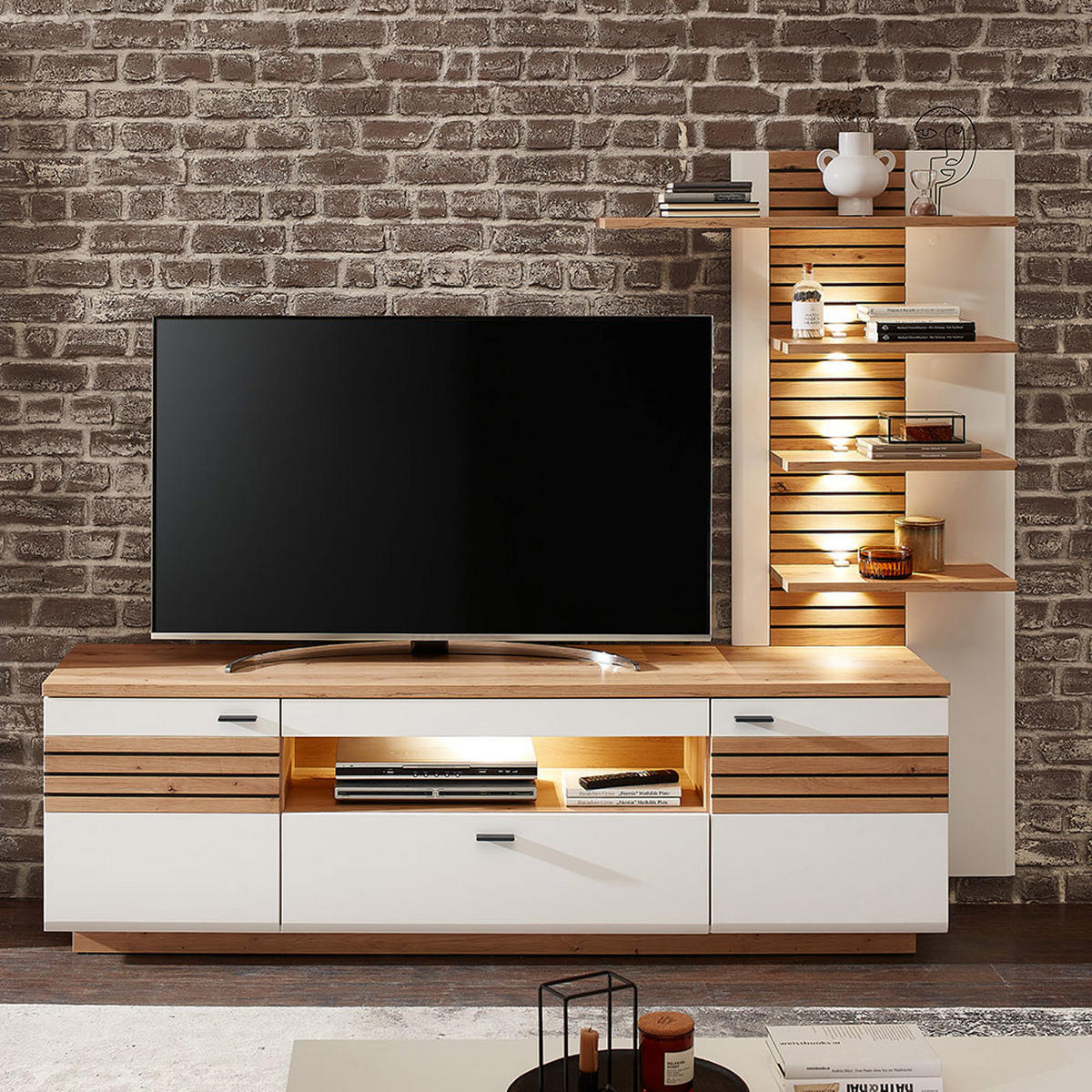 WOHNZIMMER-SET 5-TLG. Fallon-55 - Weiß, Holzwerkstoff (658/200/65cm) - Lomado