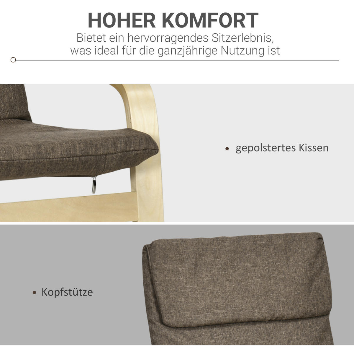POLSTERSESSEL 65/69/98 cm mit Kopfstütze in Braun – bis 120 kg belastbar - Braun, Textil (65/98/69cm) - BEAOK
