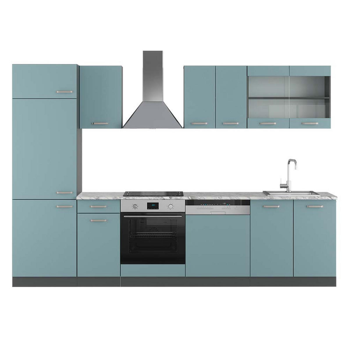 KÜCHE R-Line Blau-Grau/Anthrazit 300 cm, AP Marmor - Anthrazit/Blaugrau, Holzwerkstoff (300/81.6/60cm) - Vicco