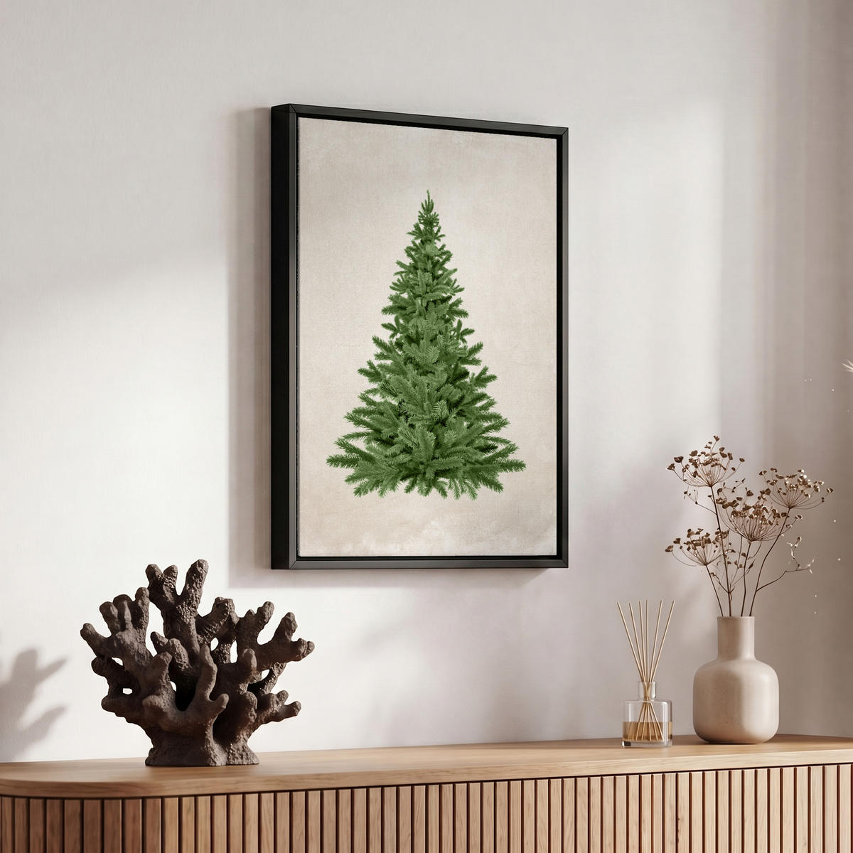 LEINWAND Bilder mit Rahmen - Weihnachtsbaum - Grün - Weihnachten - Feiertage - 20x30 - Olivgrün, Textil (20/30cm) - MuchoWow
