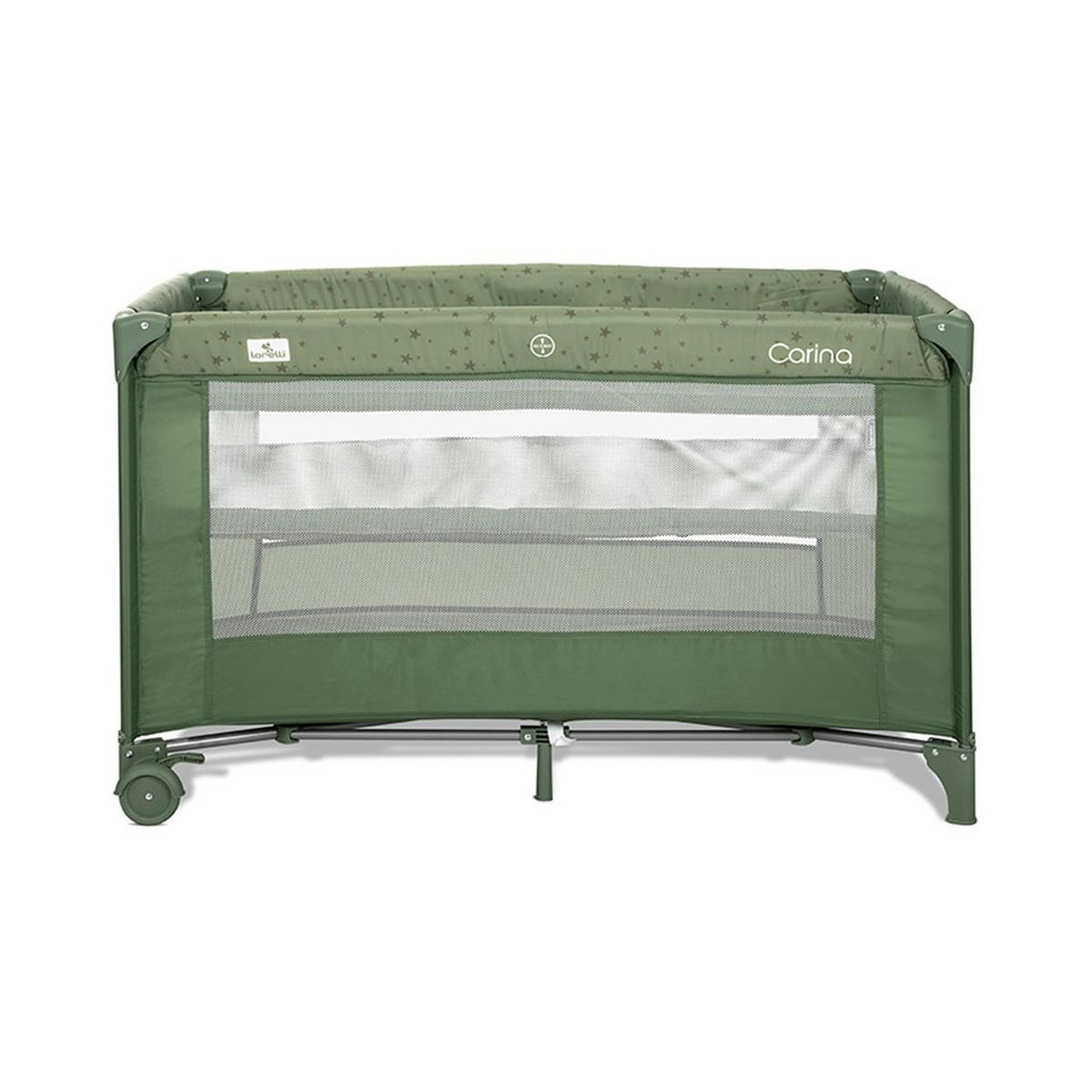 REISEBETT Carina 2 Ebenen dunkelgrün Matratze Tragetasche faltbar Räder mit Bremse - Grün, Kunststoff (67/125cm) - Lorelli