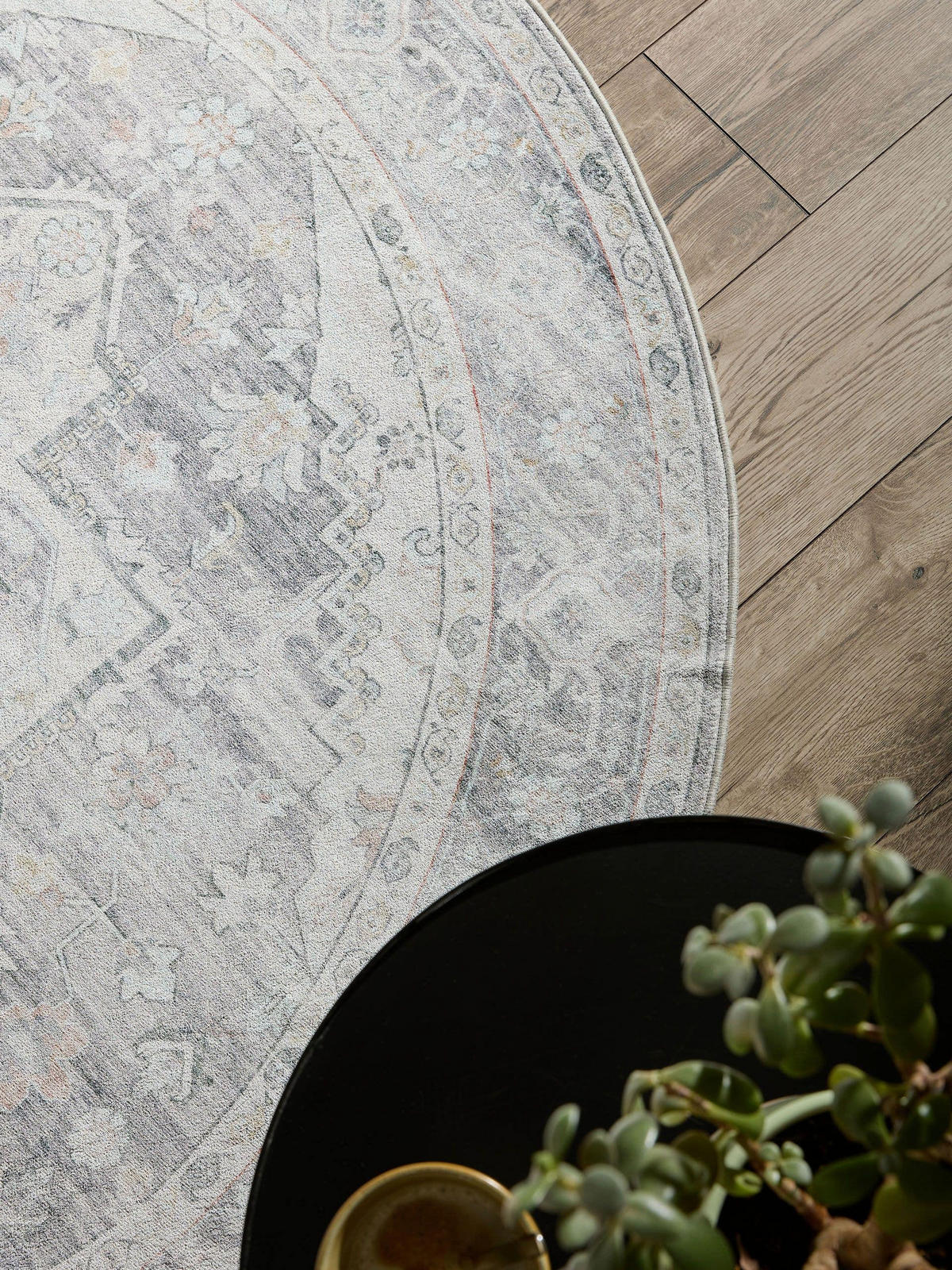 VINTAGE-TEPPICH Miray waschbar ø 160 cm rund - Grau, Kunststoff (160/160cm) - benuta Nest