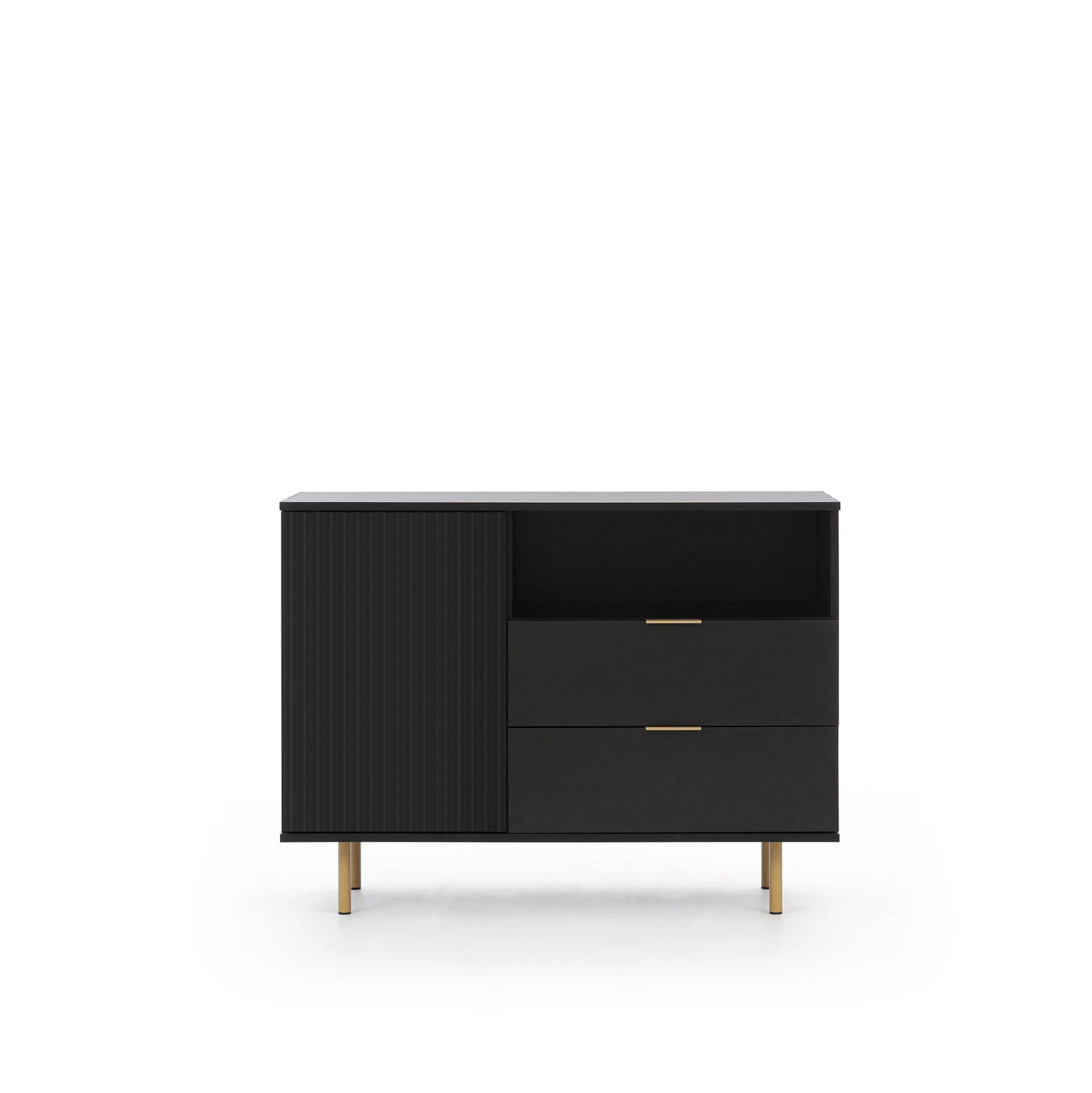 KOMMODE Nubia K1D2S Schwarz - Goldfarben/Schwarz, Holzwerkstoff/Metall (107/80/41cm) - Ravio