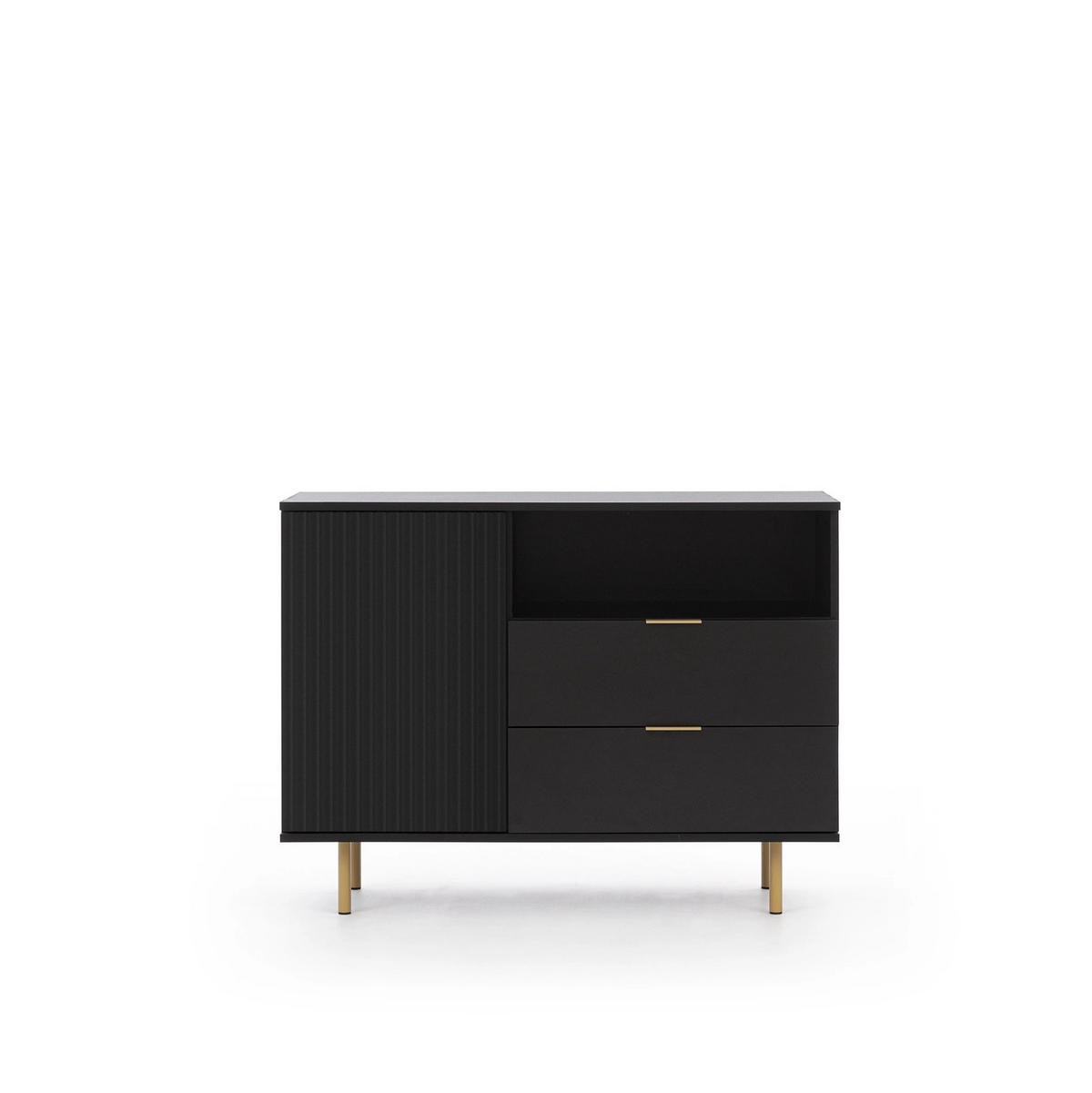 KOMMODE Nubia K1D2S Schwarz - Goldfarben/Schwarz, Holzwerkstoff/Metall (107/80/41cm) - Ravio