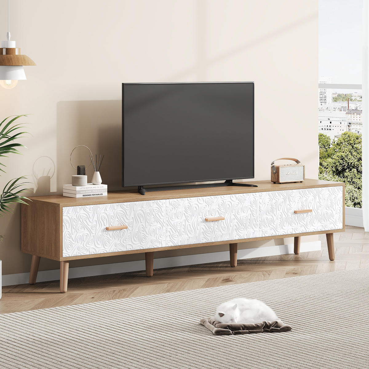 TV-SCHRANK mit 3 Schubladen 150 x 39 x 35 cm Weiß/Holz - Weiß, Holzwerkstoff (35/39/150cm) - Beauniv