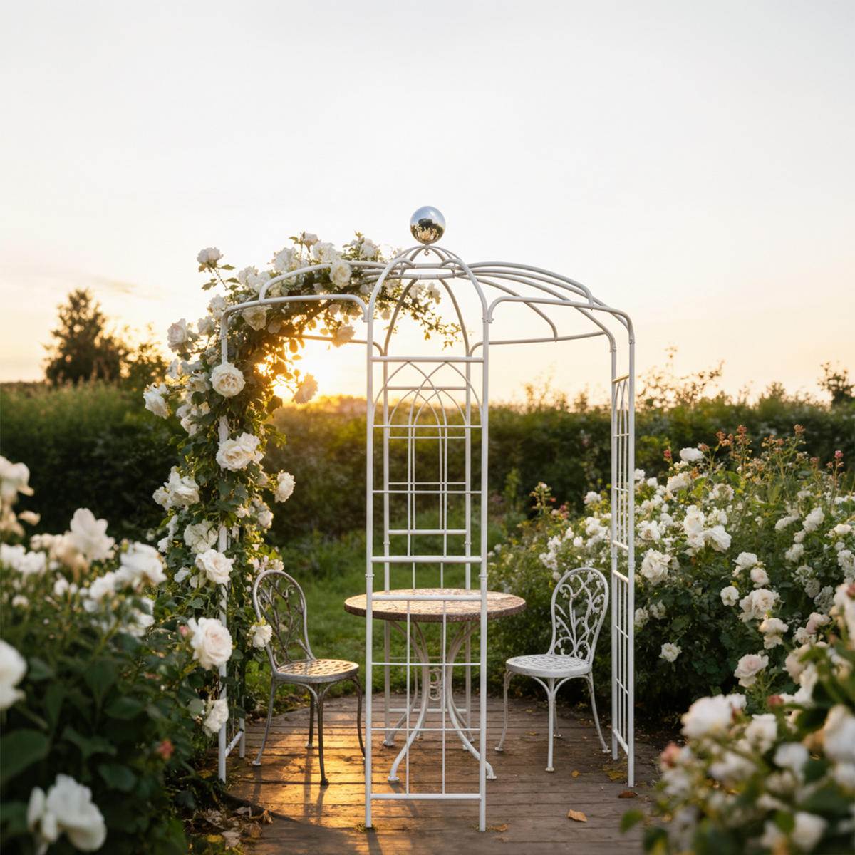 PAVILÓN ruží - biela, kov (206/290/206cm) - Relaxdays