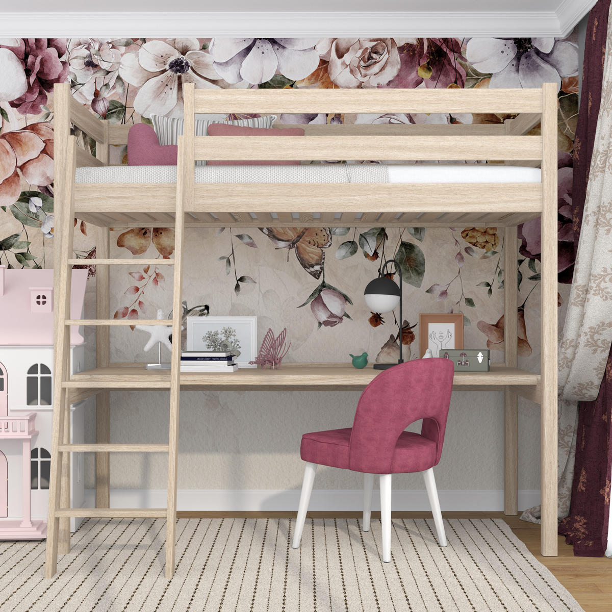 HOCHBETT N03 mit Schreibtisch Sonoma Eiche 90/200 - Sonoma Eiche, Naturmaterialien/Holz (90/200cm) - N-Wood