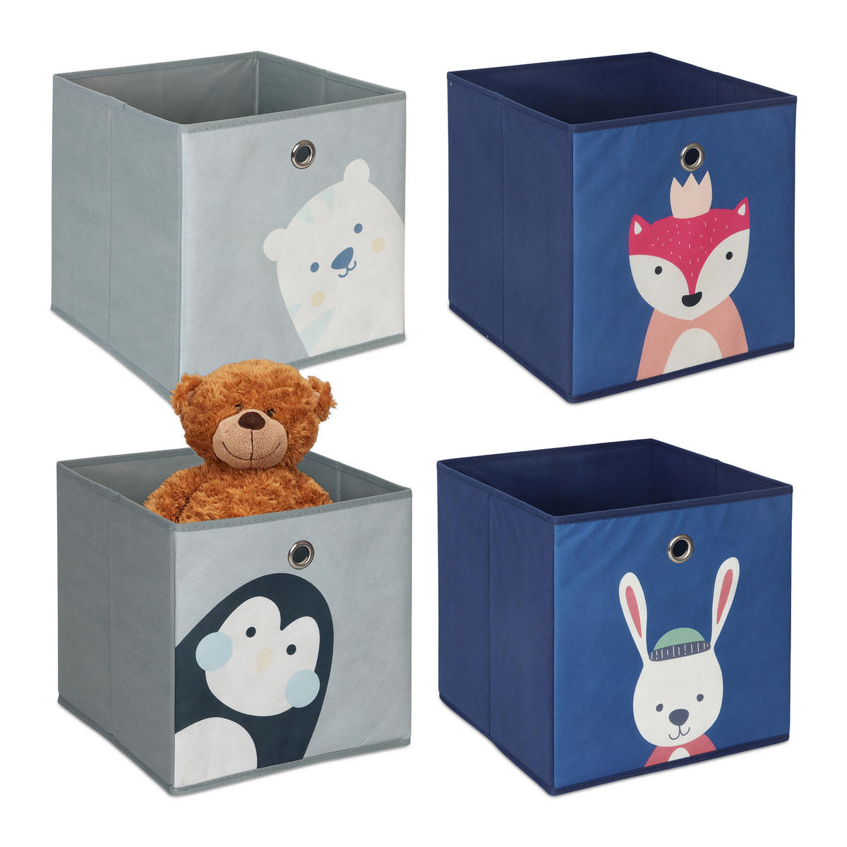 4XKINDERAUFBEWAHRUNGSBOXEN - Multicolor, Wellpappe/Textil (30/30cm) - Relaxdays