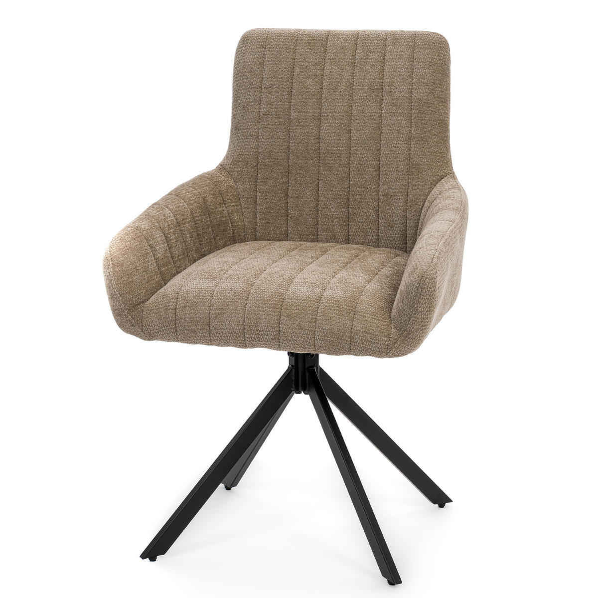 STUHL LUINO drehbar gepolsterter mit Steppung - beige - Chenille - Beige/Schwarz, Textil/Metall (58/87/60cm) - NEW HOME
