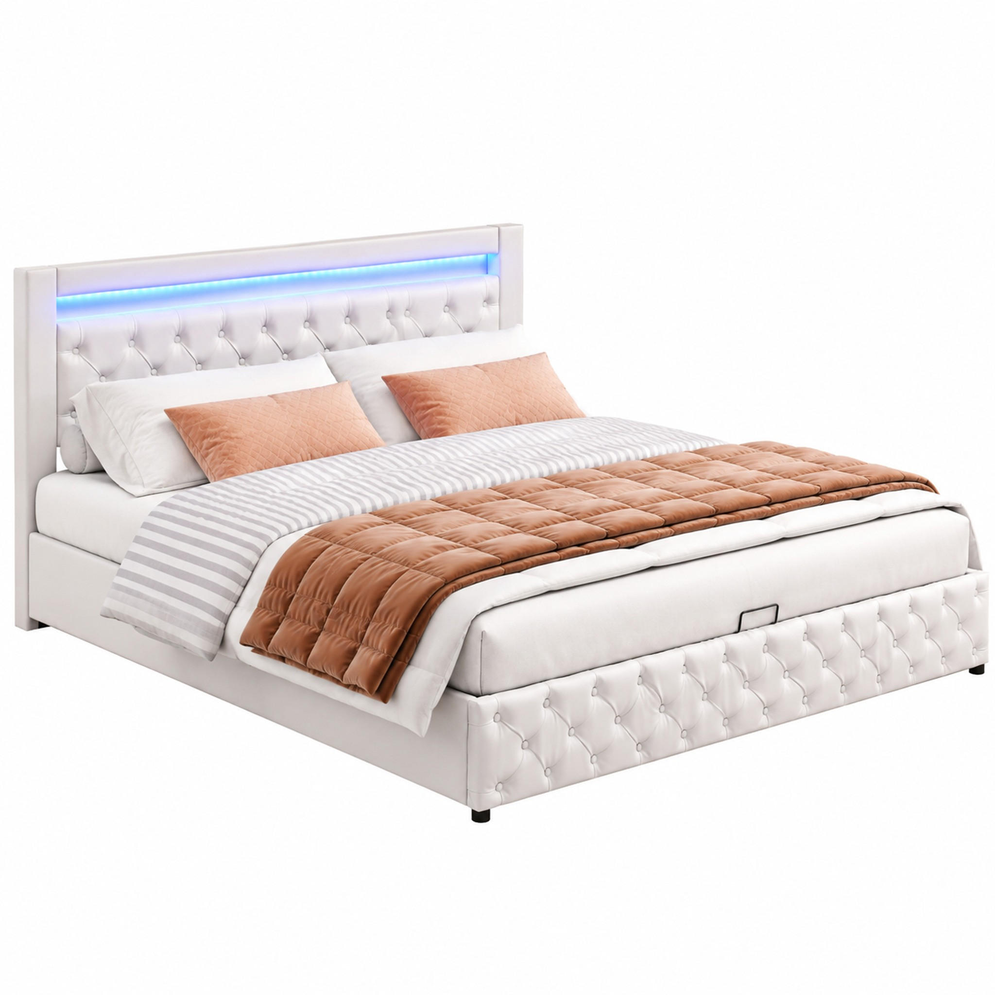 POLSTERBETT mit Bettkasten und LED 180x200 cm PU Weiß - Weiß, Metall (180/200cm) - Meubliv