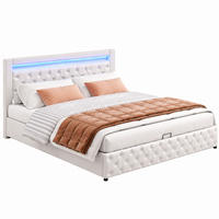POLSTERBETT mit Bettkasten und LED 180x200 cm PU Weiß - Weiß, Metall (180/200cm) - Meubliv