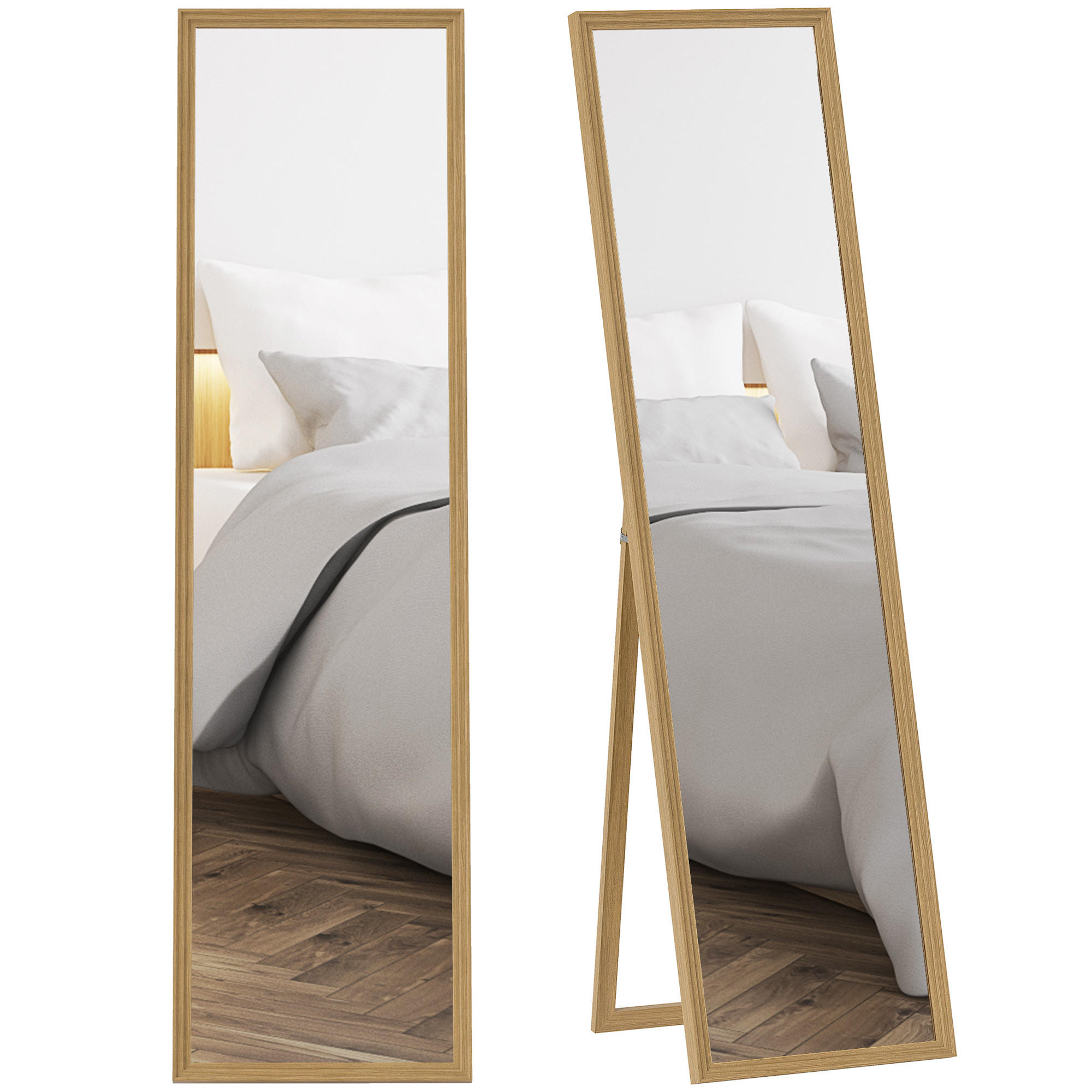 STANDSPIEGEL DE-09994 mit Ständer, freistehend Natur - Hellbraun/Silberfarben, Holzwerkstoff (40/150/3cm) - ComfortXL
