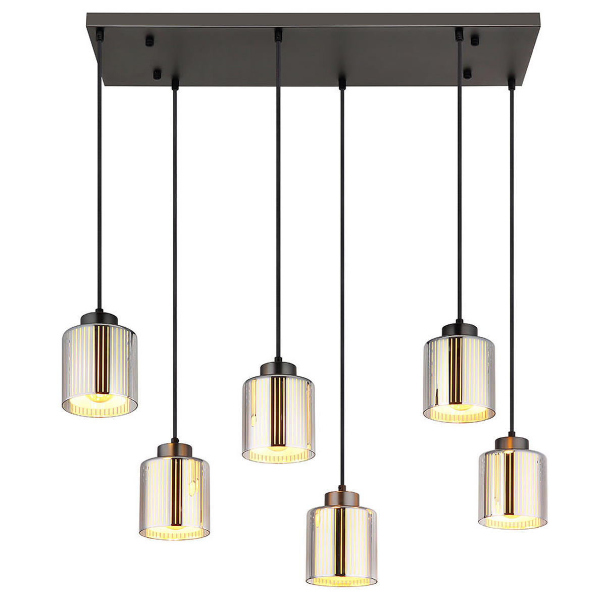 HÄNGELEUCHTE Glas Schwarz Chrom 6-flammig - Schwarz, Glas (83/30/120cm) - Globo Lighting