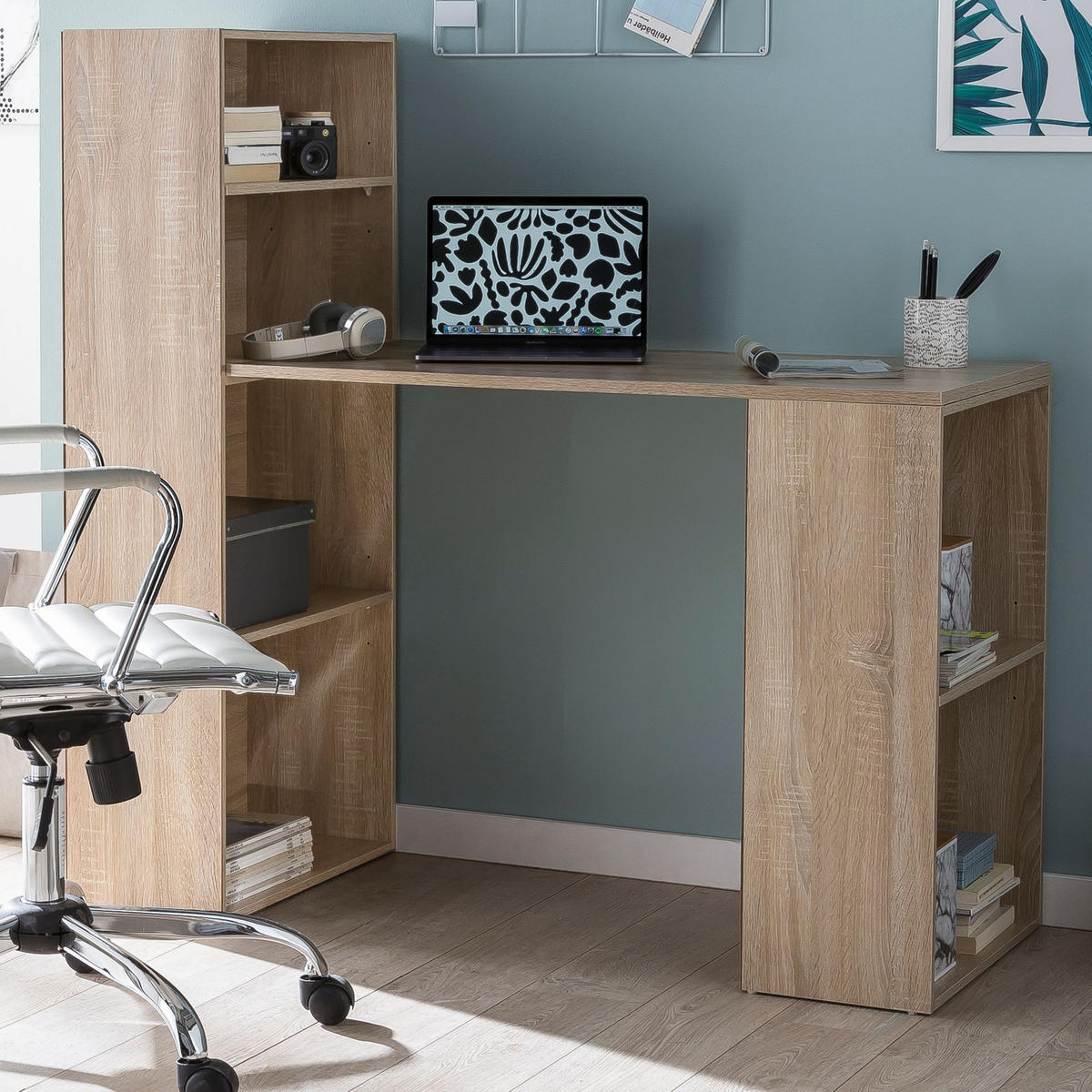 SCHREIBTISCH Mit Regal Variabel BRENTA, Beige 120x53x120 cm - Beige/Braun, Holz (53/120/120cm) - KADIMA DESIGN