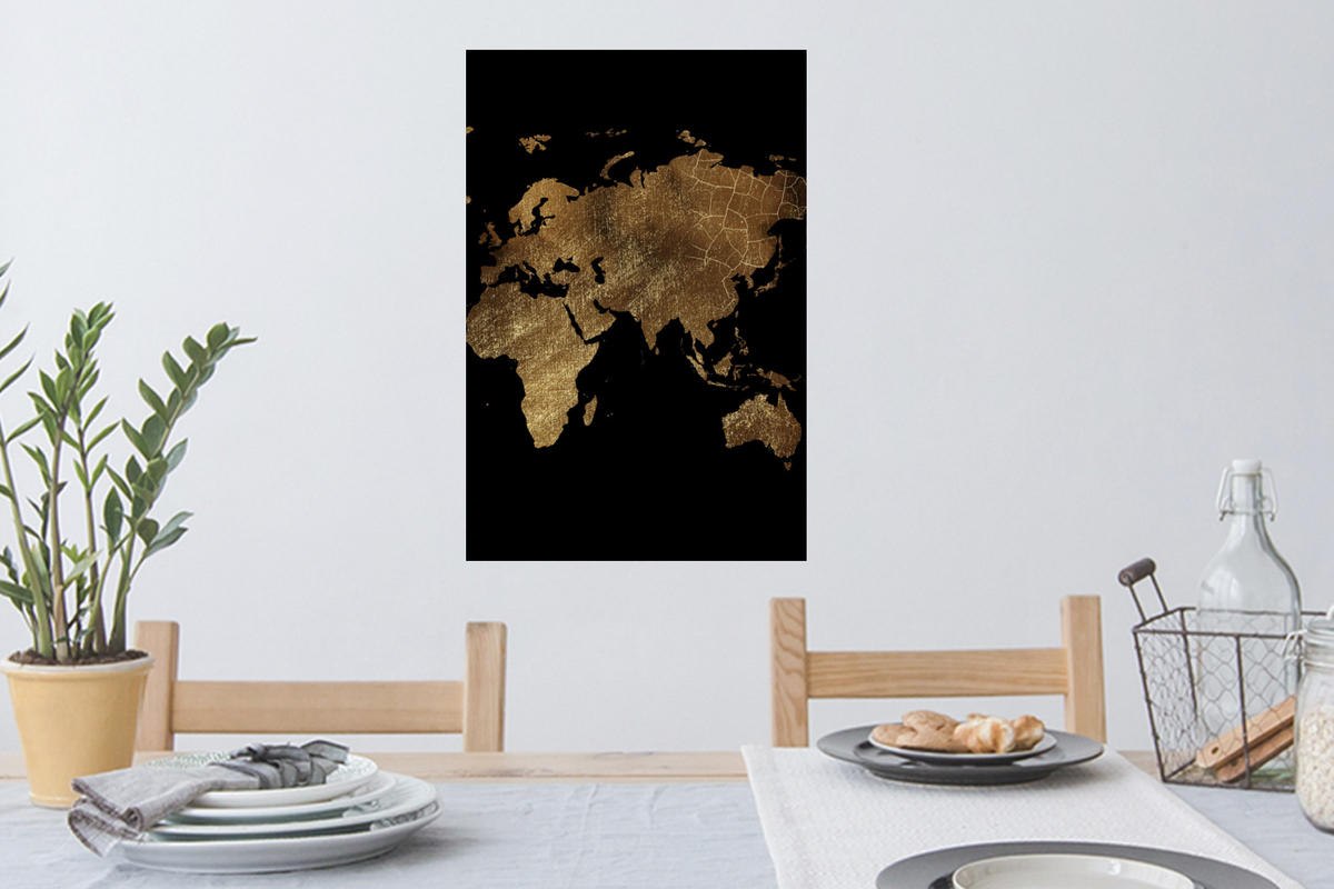 WANDTATTOO Weltkarte - Gold - Luxus - Erde - Schwarz 40x60 cm - Goldfarben, Kunststoff (40/60/0.1cm) - MuchoWow