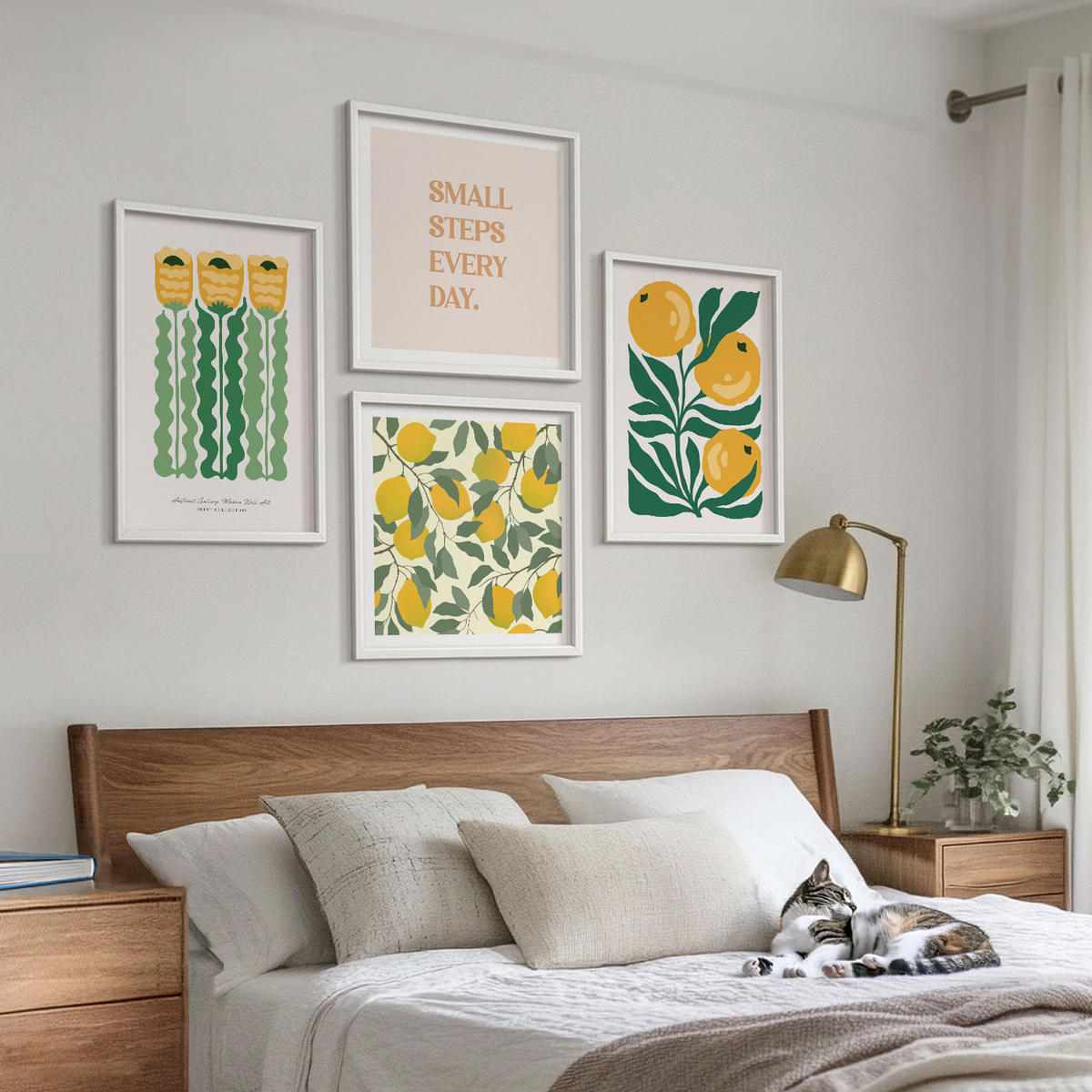 WANDBILDER 4er-Set - 50x50 cm & 40x60 cm Weißer Rahmen - Pflanzenmuster mit Blumen - Weiß, Kunststoff (50/50cm) - ArtPrintCave