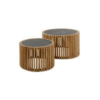 COUCHTISCH-SET PINE Schwarz Stein - Schwarz/Braun, Akazienholz/Stein (68/68/40cm) - KAWOLA
