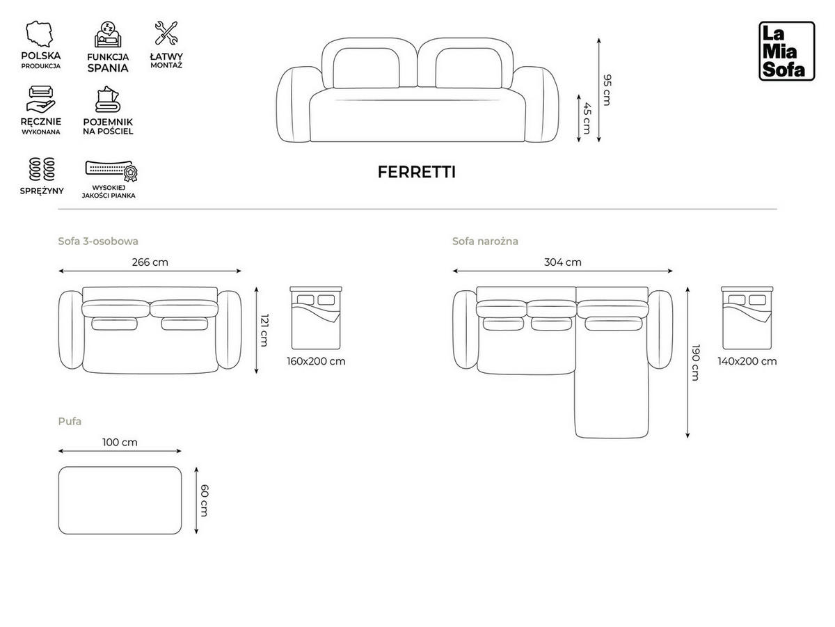 3-SITZER SOFA mit Schlaffunktion Bouclé Stoff Beige - Hellbraun/Schwarz, Holzwerkstoff/Kunststoff (266/95/121cm) - LaMiaSofa