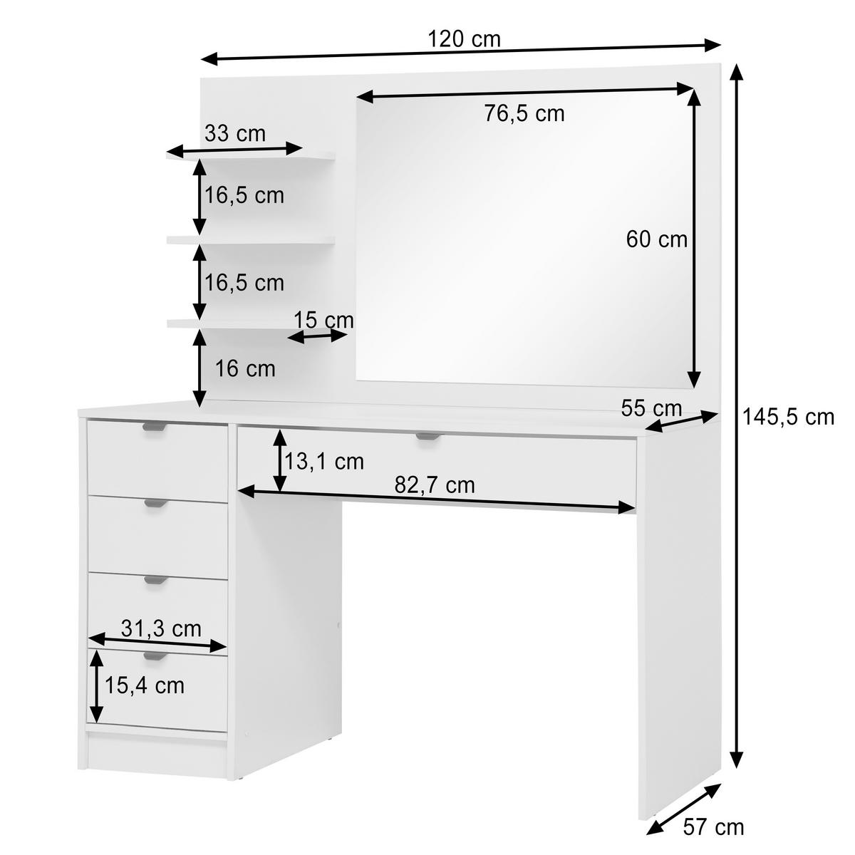 SCHMINKTISCH Malta mit 5 Schubladen, mit Spiegel, mit Griffen, Kaschmir - Kaschmir/Schwarz, Holzwerkstoff/Metall (120/145.5/57cm) - Beautysofa