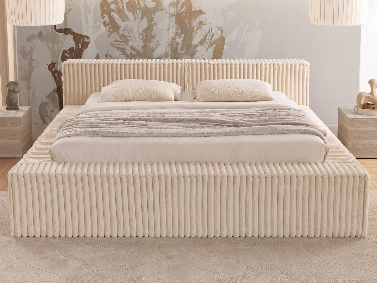 POLSTERBETT 200/200 cm Noord mit Bettkasten und Lattenrost Hellbeige Plüschcord - Beige/Schwarz, Holz/Kunststoff (200/200cm) - S-Style Möbel