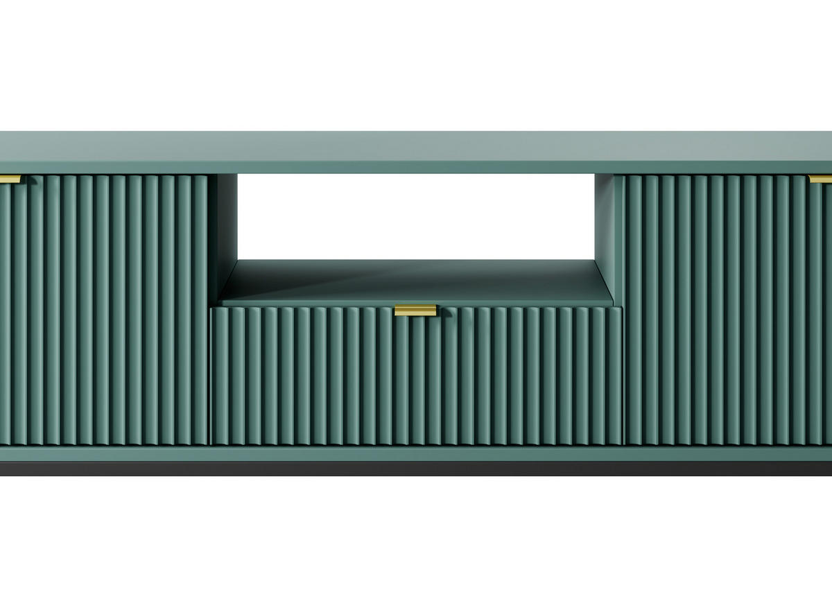 TV-SCHRANK NOVA Geriffelt Regal, 2 Türen, Schublade, Schwarze Beine, 154x39x56cm, Labrador - Türkis/Schwarz, Holzwerkstoff/Kunststoff (154/56/39cm) - DomoHome