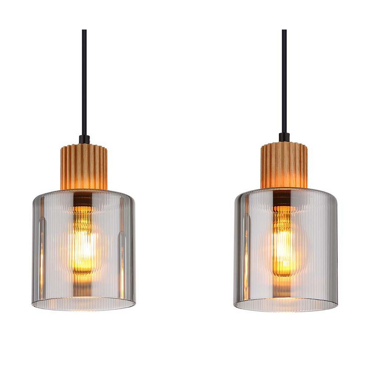 HÄNGELEUCHTE Metall Holz Braun Glas rauchfarben - Braun, Holz (78/12/120cm) - Globo Lighting