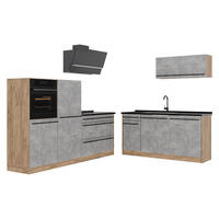 KÜCHENZEILE R-Line, Beton/Goldkraft Eiche, 220 cm ohne Arbeitsplatte - Eichefarben/Grau, Holzwerkstoff (220/143/46cm) - Vicco