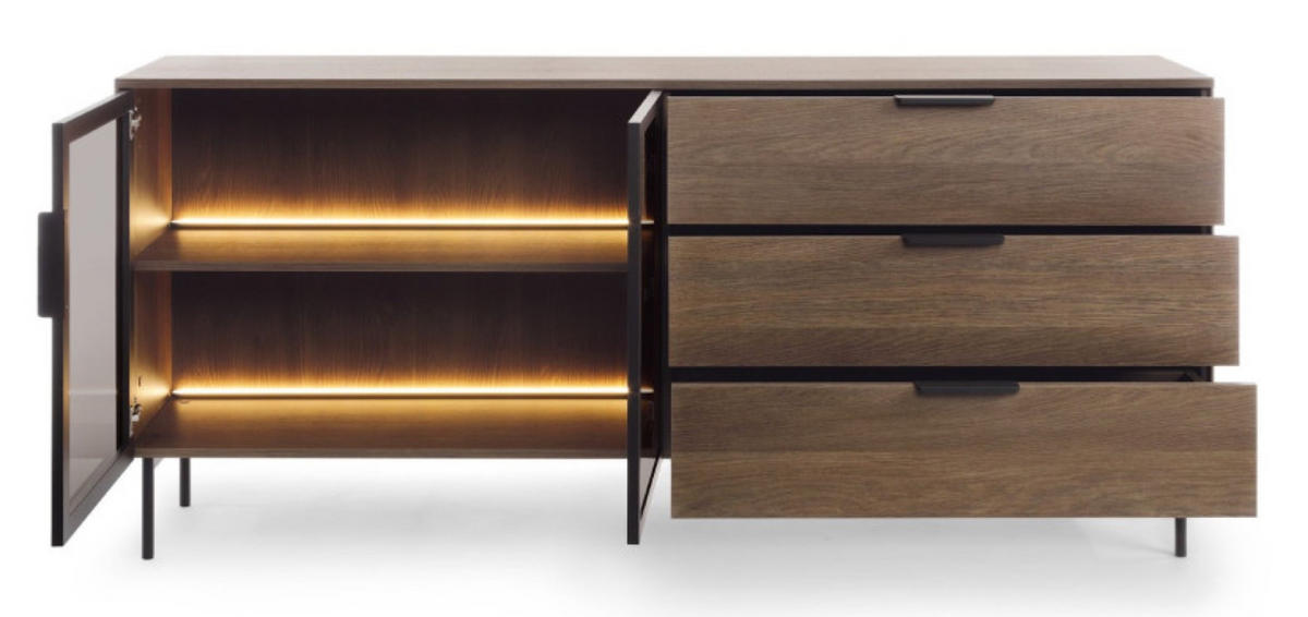 KOMMODE Eiche Dunin LUMIN 2 Türen 3 Schubladen LED - Schwarz, Holzwerkstoff (181.3/82.6/39.3cm) - Sepro Meble