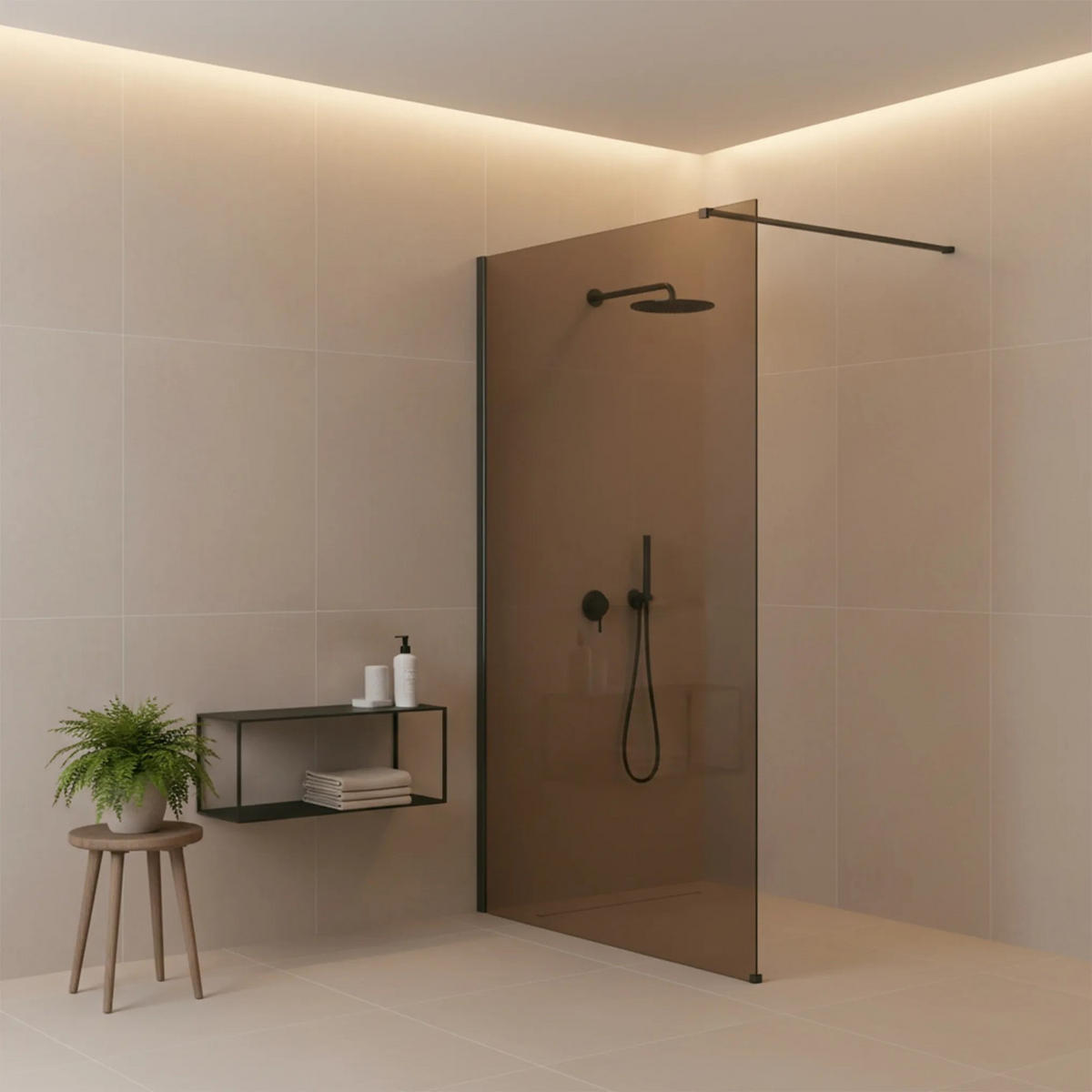 DUSCHWAND Rea Flexi Brown / Titan 80 - Titanfarben, Glas (120/80/195cm) - REA