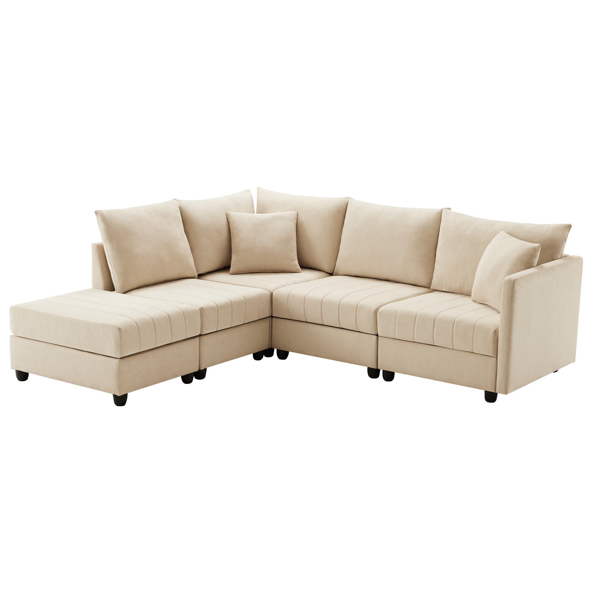 ECKSOFA 220/194/85 cm Beige mit umwandelbarem Fußhocker - Beige, Textil (220/194cm) - Oxeza