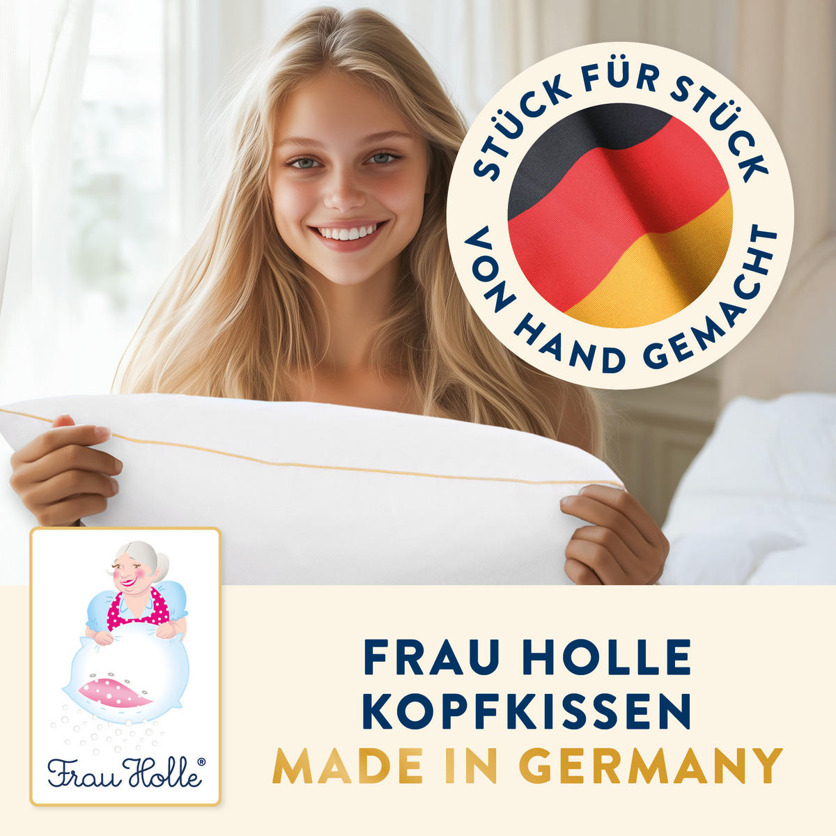 KOPFKISSEN MEGA fest - 30% DAUNEN - Weiß, Naturmaterialien/Textil (40/80cm) - Frau Holle