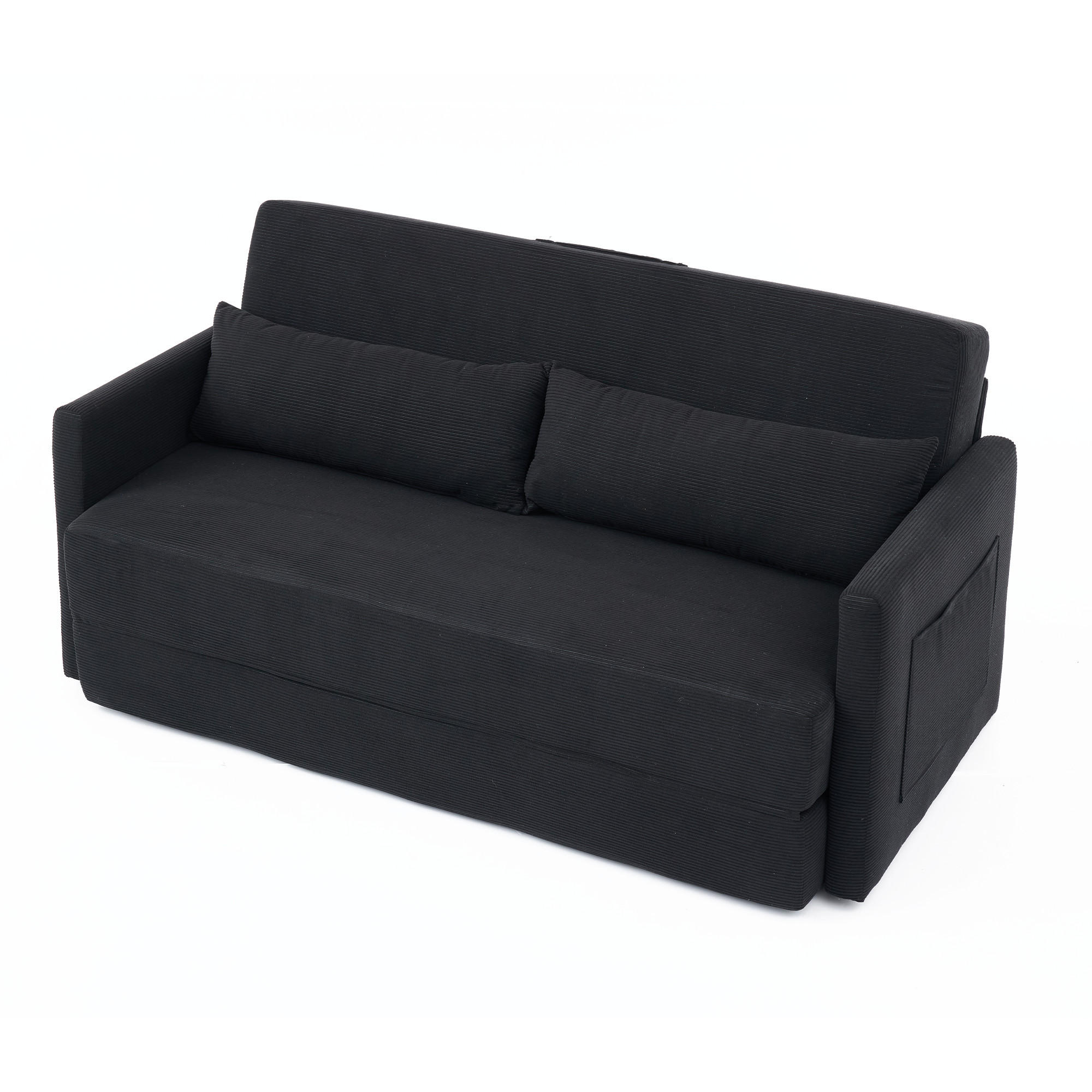 SCHLAFSOFA DE-33998 2-in-1 klappbar mit Seitentaschen Schwarz - Schwarz, Metall (92/82/165cm) - ComfortXL