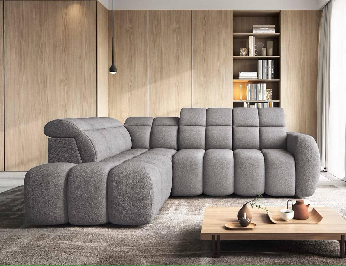 ECKSOFA mit elektrischem Sitzvorschub, Bettkasten und verstellbare Kopflehnen - Dunkelgrau, Naturmaterialien/Textil (258/208cm) - Eltap