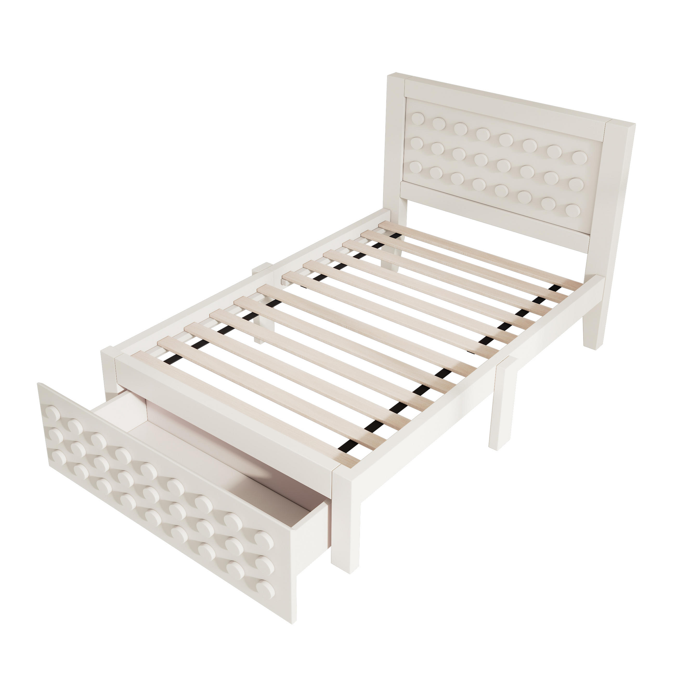 KINDERBETT 90/200 cm DE-02184, in Weiß,Blockdesign und Schublade - Weiß, Holz (90/200cm) - ComfortXL