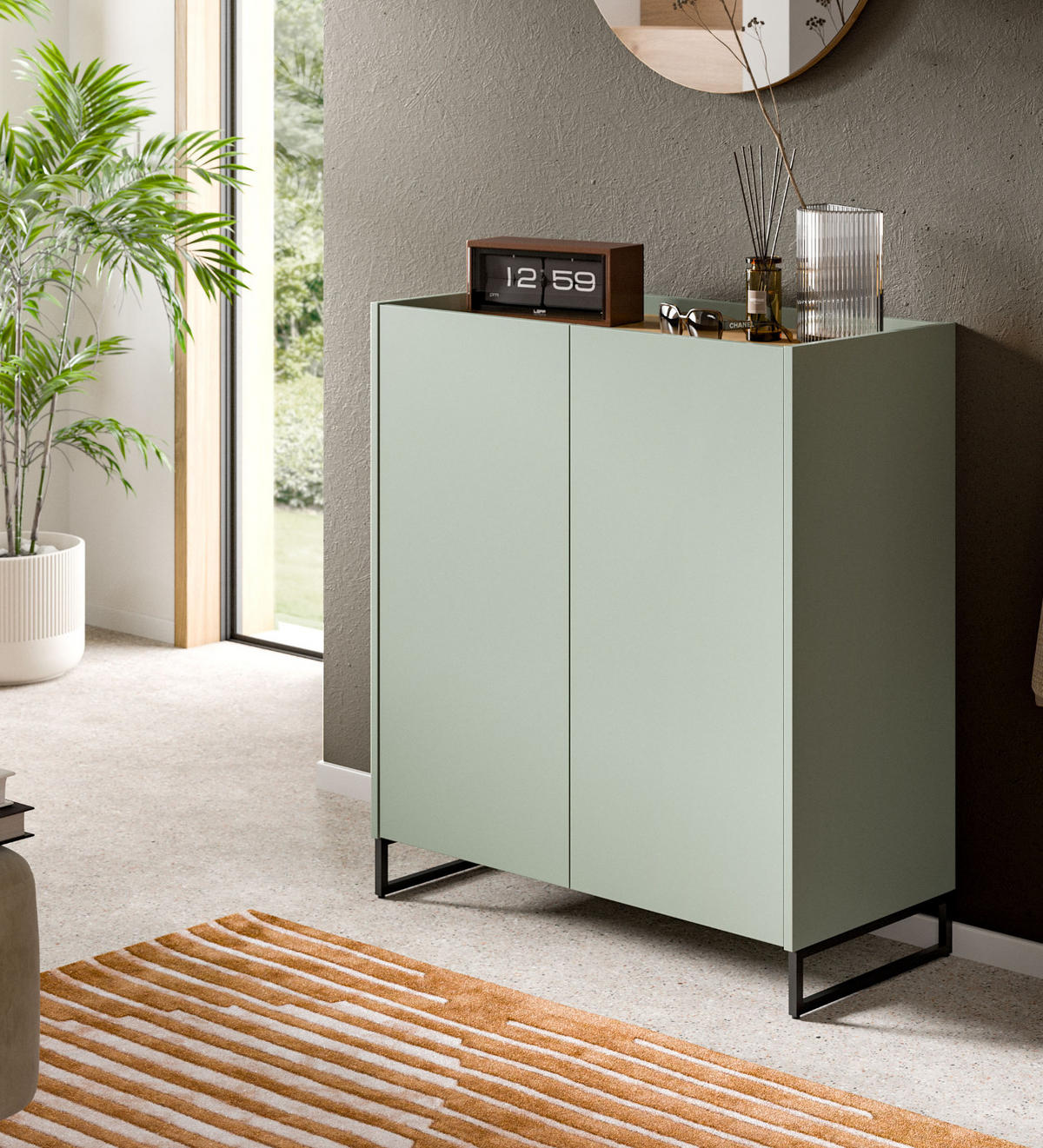 SCHUHSCHRANK Salbei grün, Artisan Eiche, Flur Kommode 90 x 97 cm, Soft-Close - Salbeigrün/Schwarz, Holzwerkstoff/Metall (90/97/38cm) - Inn.Furn