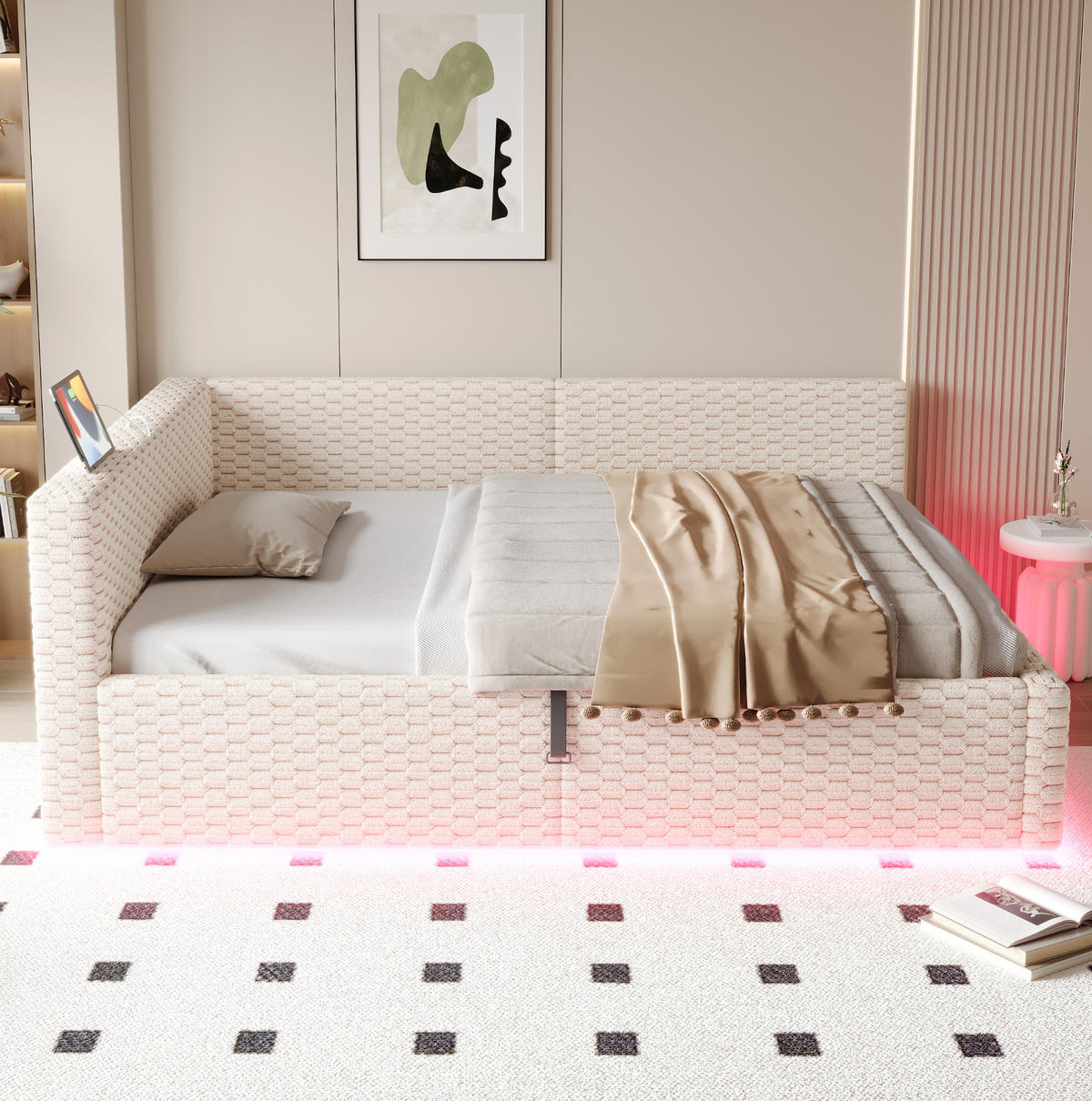 POLSTERBETT mit Stauraum und LED 140x200 cm Samt Beige - Beige, Metall (140/200cm) - Meubliv