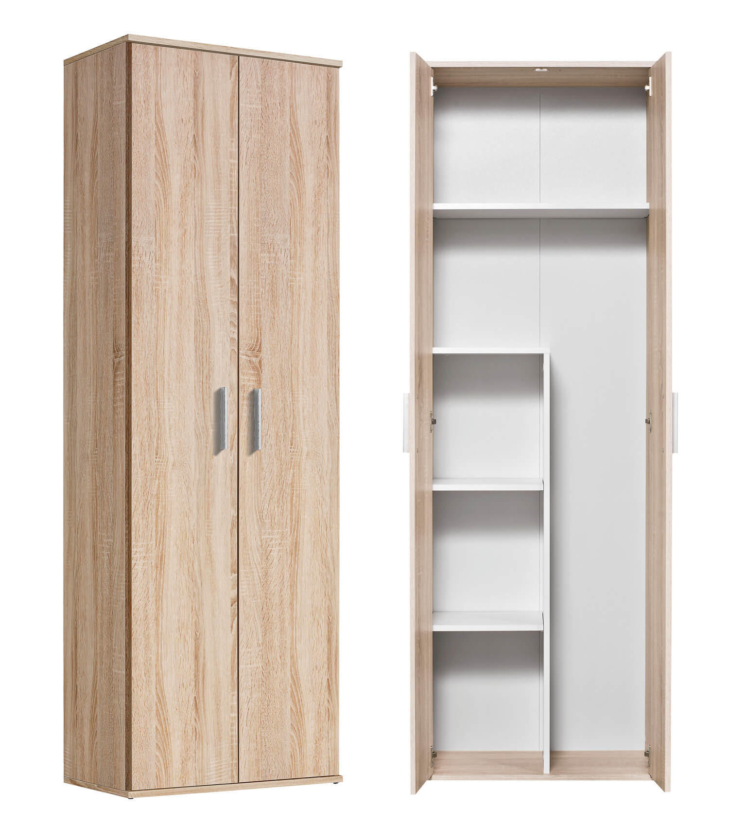 BESENSCHRANK Der Lange - Weiß/Sonoma Eiche, Holzwerkstoff (60/180/34cm) - Mokebo