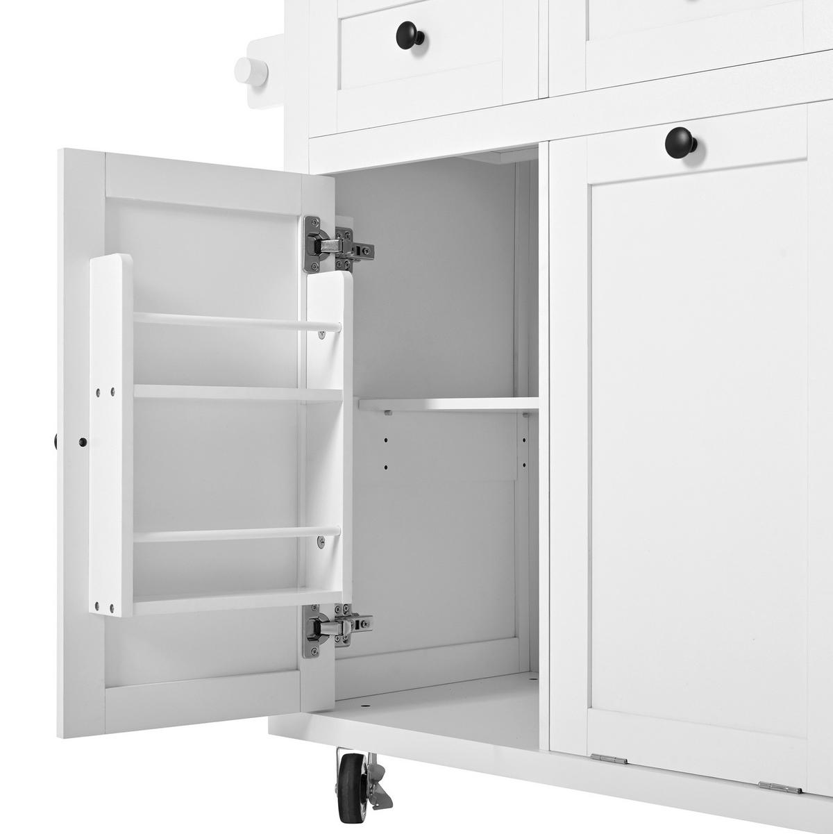 KÜCHENINSEL 112x46.2-76.2x92.7 cm Weiß mit Ausziehplatte & Mülleimer-Fach - Weiß, Holzwerkstoff (112/92.7/76.2cm) - Modfu