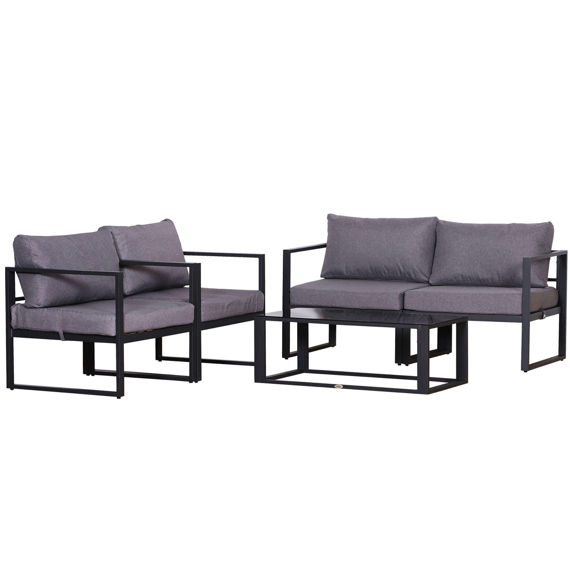 GARTENMÖBELSET 138/69/63 cm grau aus Aluminium mit Kissen und Glastisch - Grau, Metall - OKWISH