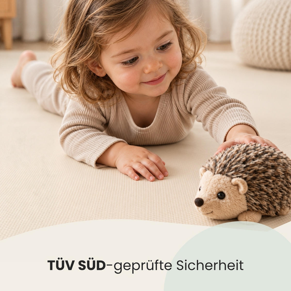 SPIELMATTE mit Rand - 8er Set - Puzzlematte - 50x50 cm - Weiß - Beige, Kunststoff (50/50cm) - Littletom