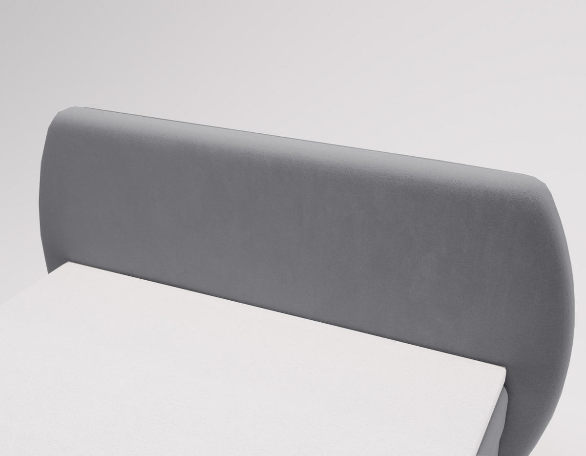 BOXBETT Bloom mit abgerundetem Kopfteil, Stoff Komodo Grau 120x200 cm - Grau, Holz (120/200cm) - Kaiser Möbel